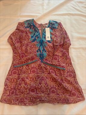 Sulu Pink Floral V-Neck Embroidered Women's Top